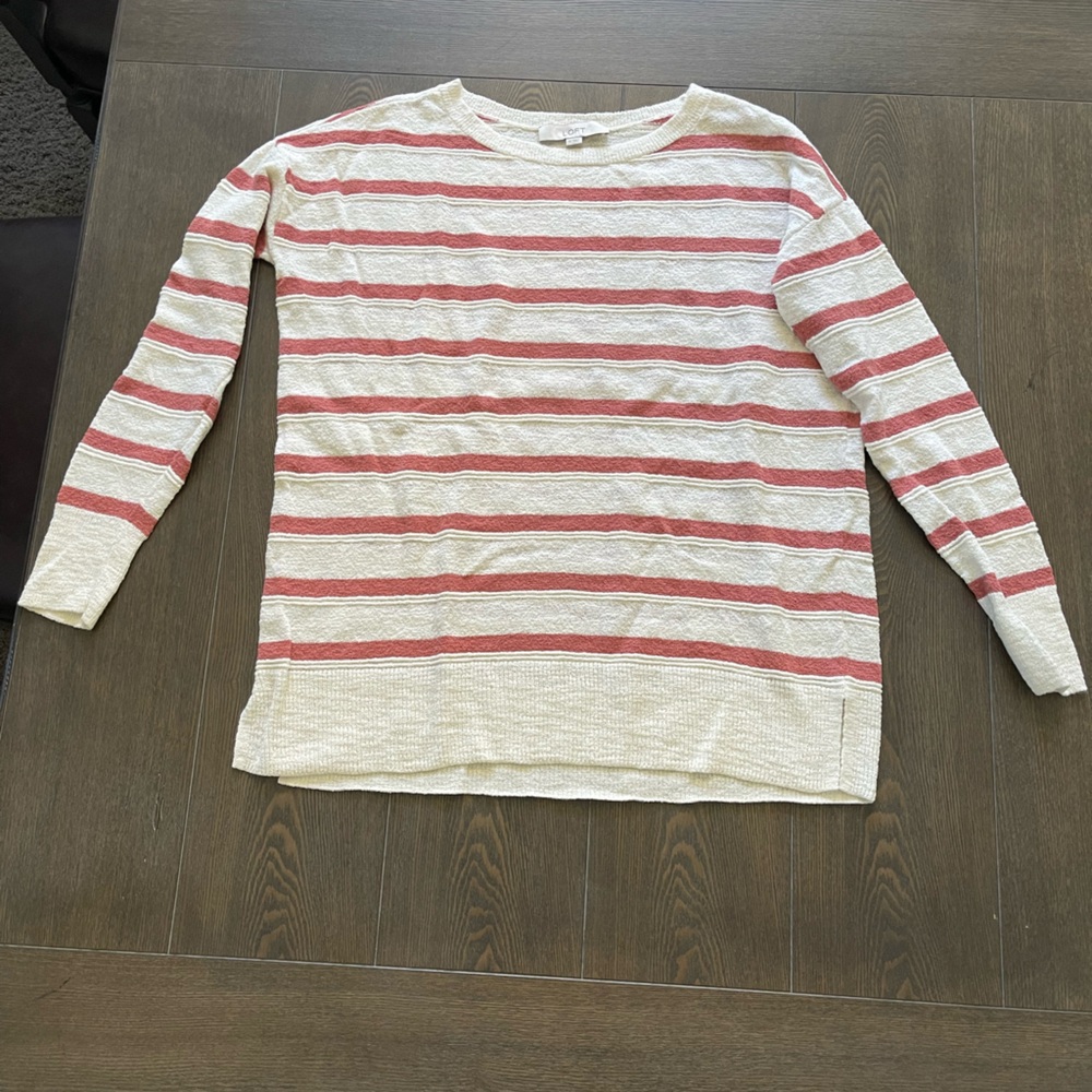 Loft Woman’s Knit Sweater in cream and a coral pink color. Size Medium.